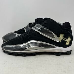 Under Armour Black Silver Mid-Shaft Football Cleats Mens Size 11